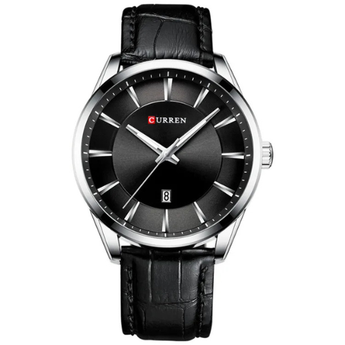 Meridian - Minimalist Steel Watch with Calendar & Leather Strap