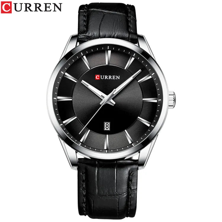 Meridian - Minimalist Steel Watch with Calendar & Leather Strap