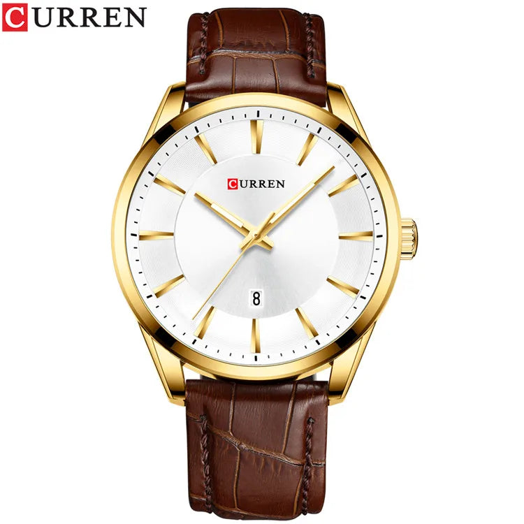 Meridian - Minimalist Steel Watch with Calendar & Leather Strap