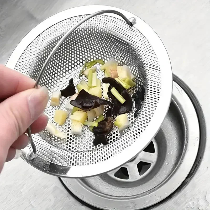 Stainless Steel Kitchen Sink Strainer with Handle & Stopper – Mesh Drain Filter
