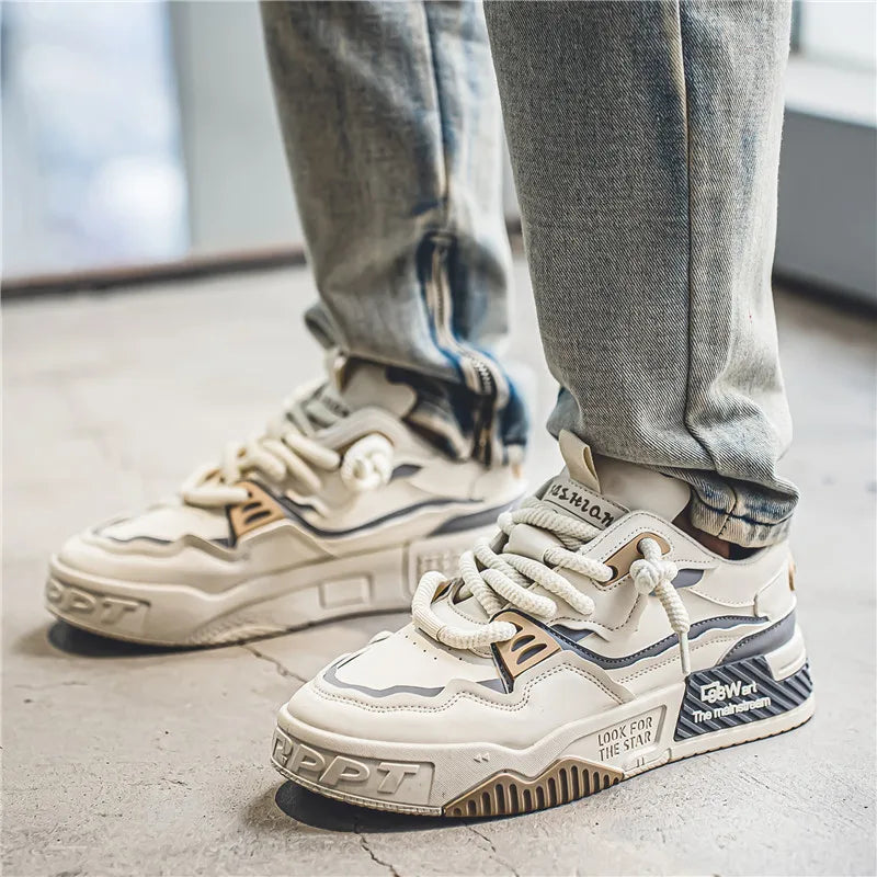 Men's Leather Sports Trainers, Classic Board Shoe Style