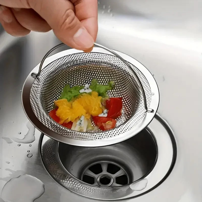 Stainless Steel Kitchen Sink Strainer with Handle & Stopper – Mesh Drain Filter