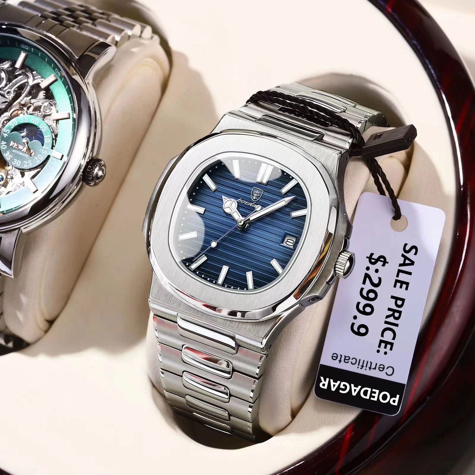 POEDAGAR 613 — Square Luxury Men's Watch, Luminous, Waterproof