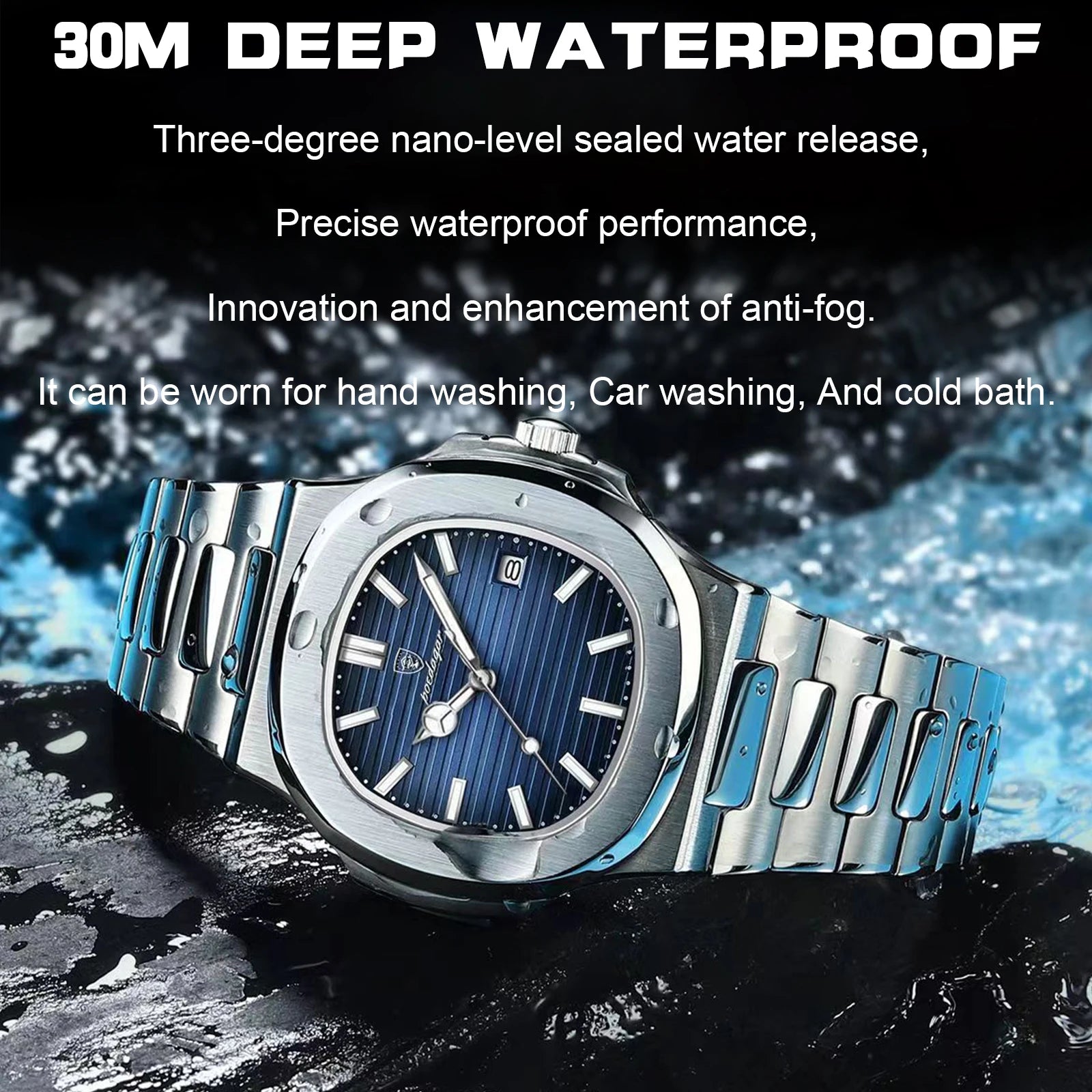 POEDAGAR 613 — Square Luxury Men's Watch, Luminous, Waterproof