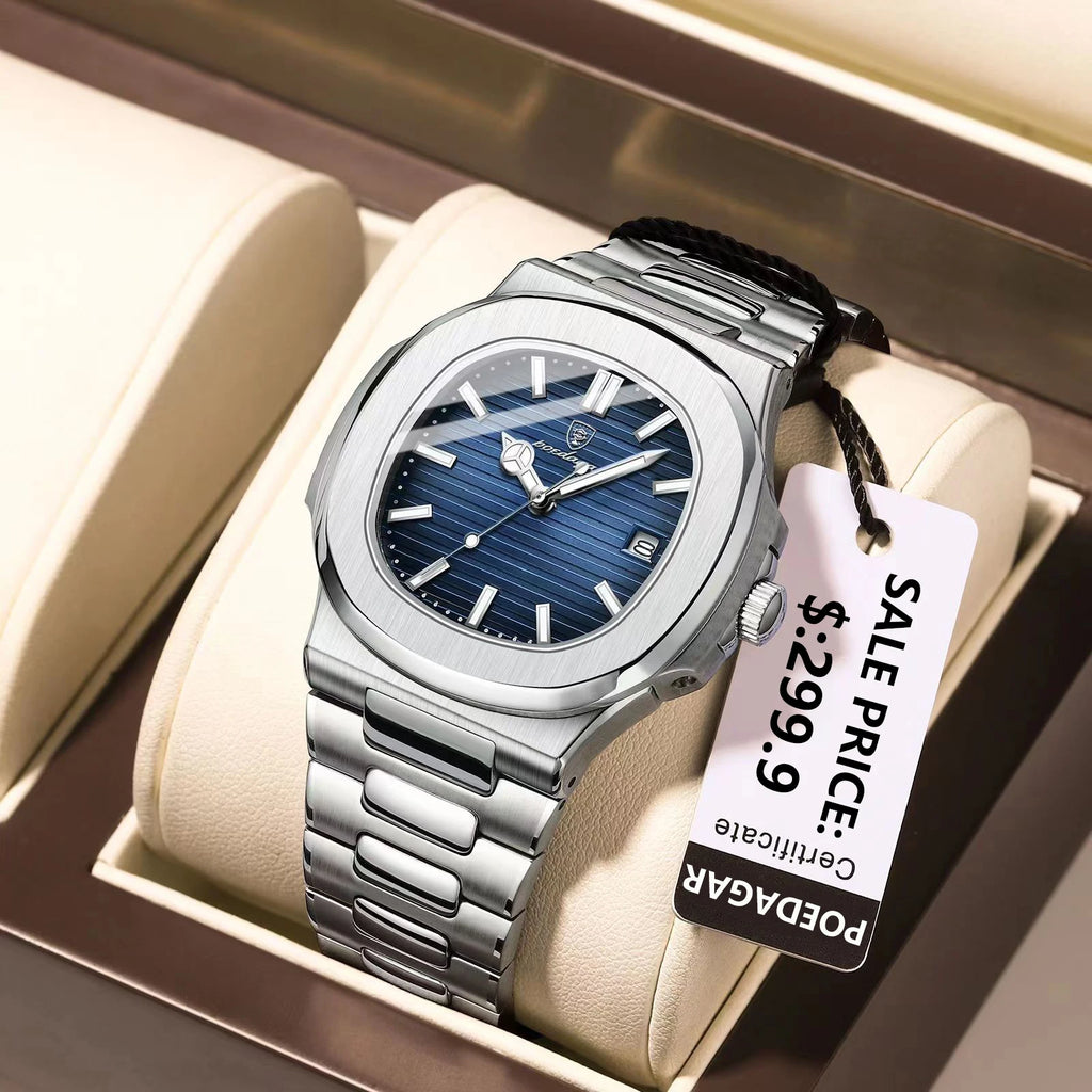 POEDAGAR 613 — Square Luxury Men's Watch, Luminous, Waterproof