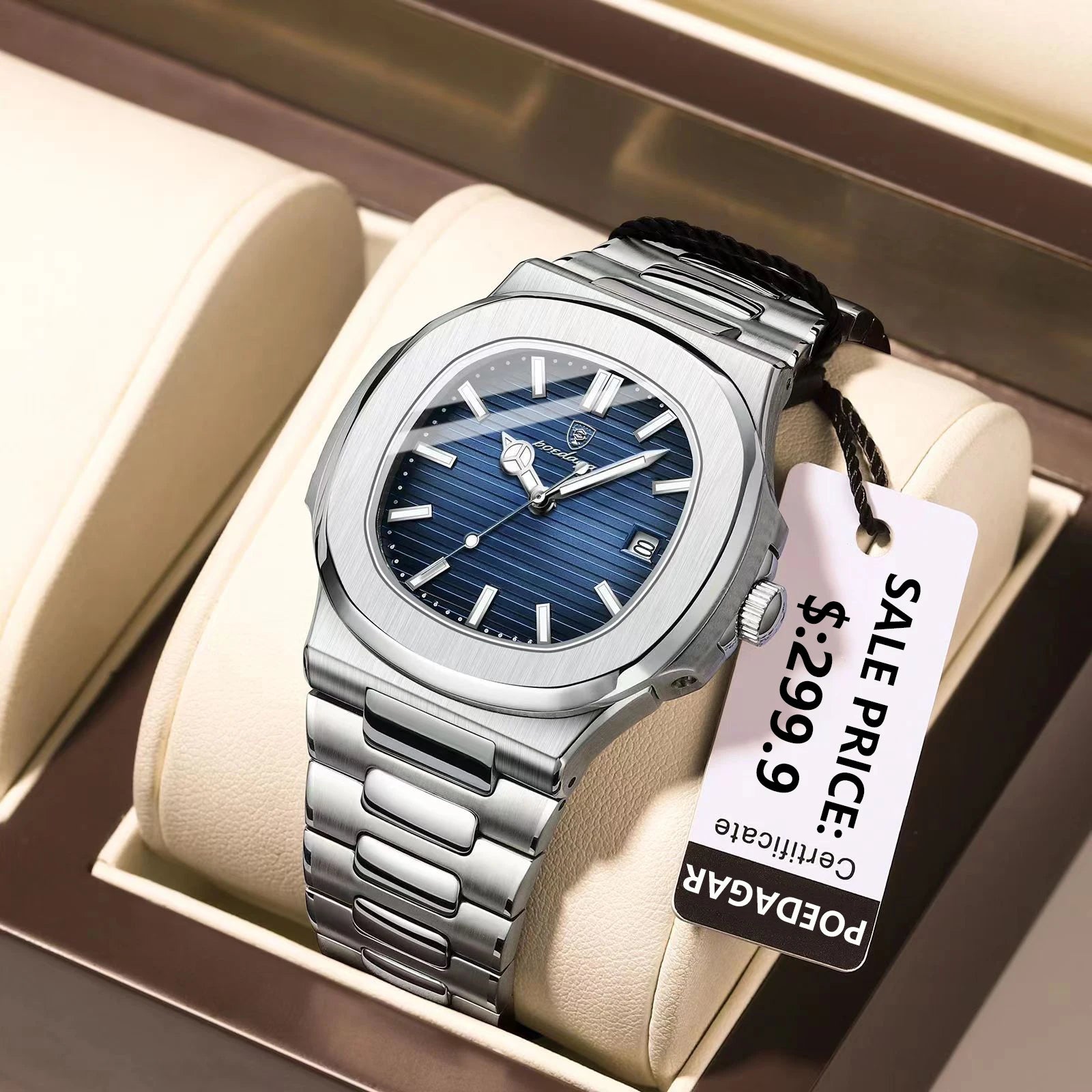 POEDAGAR 613 — Square Luxury Men's Watch, Luminous, Waterproof