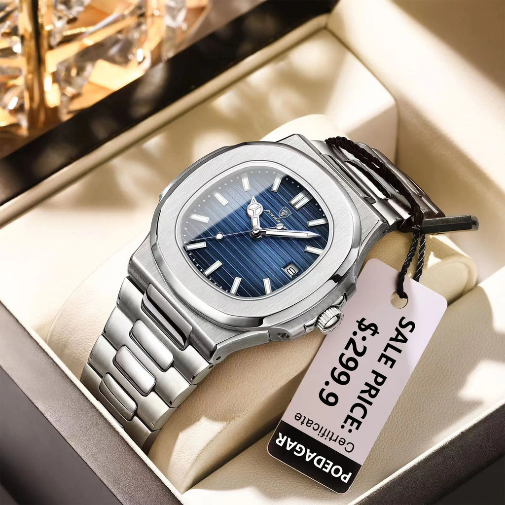 POEDAGAR 613 — Square Luxury Men's Watch, Luminous, Waterproof