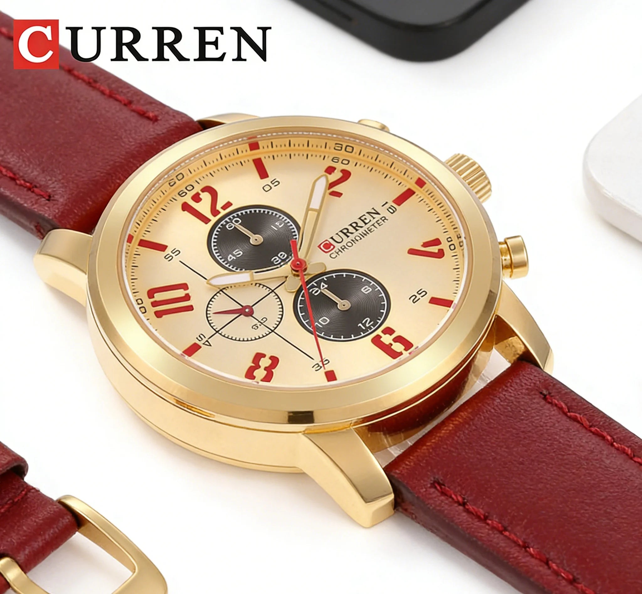 Essential Men's Watch, Classic Wristwatch with Premium Leather Strap